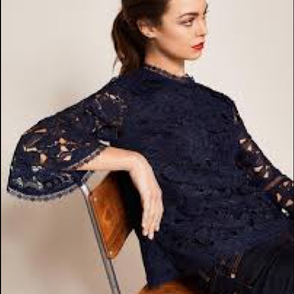 Ted Baker London Tops - TED BAKER LONDON Blue Bell Sleeve Lace Blouse 4